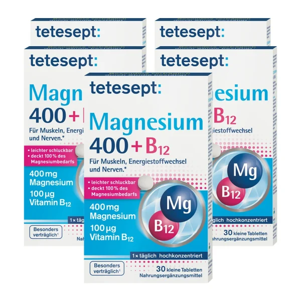 Tetesept Magnesium 400 B12 Hochdosiert 30 Stück 25,80 G, 5er Pack 1
